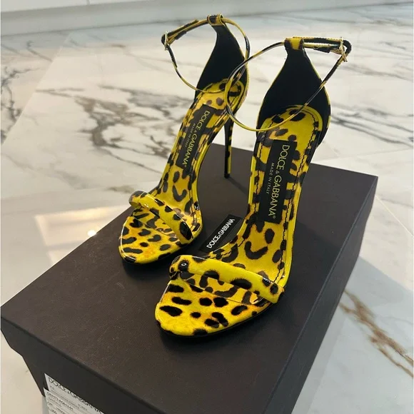 NIB Dolce & Gabbana Yellow Leopard Leather Heels - Picture 1 of 8
